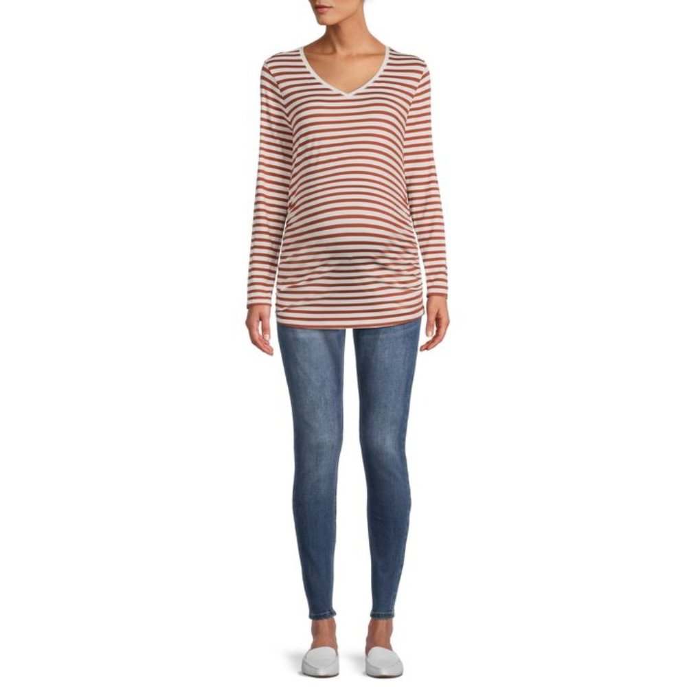 Lightweight Maternity Long Sleeve T-Shirt, cinnamon striped